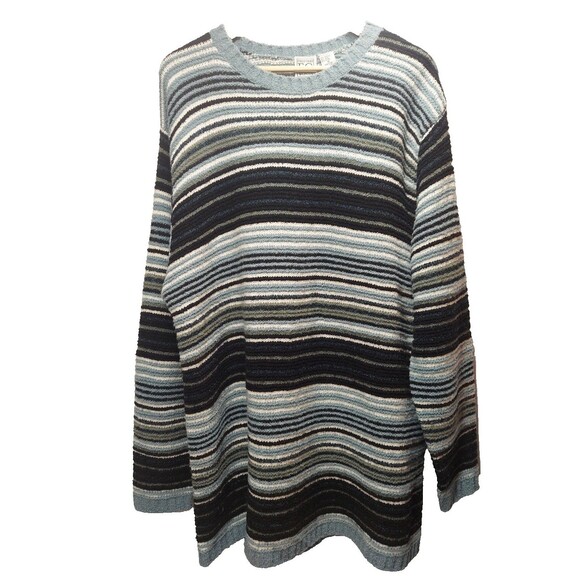 Field Gear FG  Knit Sweater Womens  1X Wool Blend Strip Sweater Blue Black - Picture 1 of 9